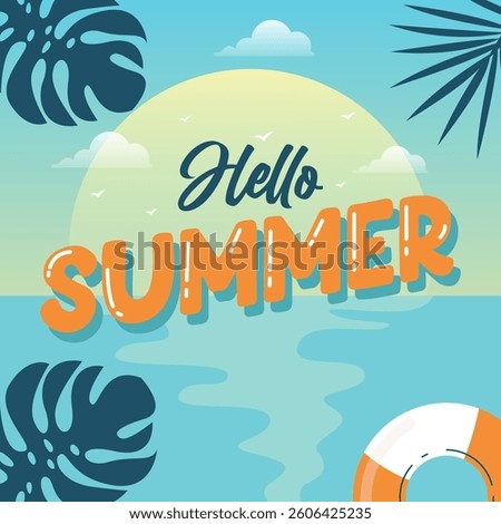 Hello summer illustration. Hello summer beach background illustration