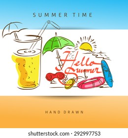 Hello Summer Illustration can Use for Postcard, Invitation card, background. Vector  Eps.10