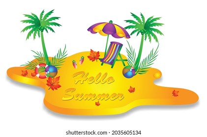 Hello summer illustration, hello october on the beach background
