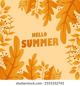 Hello Summer Illustration with Tropical Leaves. Design Template for Banner, Flyer, Invitation, Brochure, Poster or Greeting