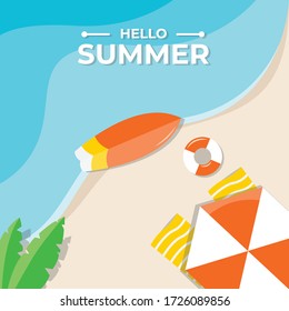 Hola ilustración de verano de fondo vectorial en diseño plano.