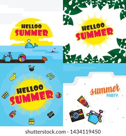 Hello Summer Illustration Vector with Colorful Icons