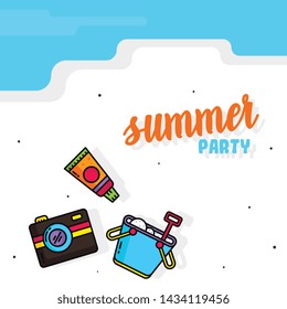 Hello Summer Illustration Vector with Colorful Icons