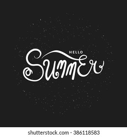Hello Summer - ink hand drawn lettering. Modern brush calligraphy summer design