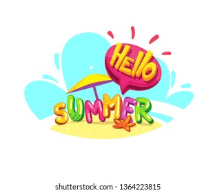 Hello summer inscription in the beach vector color illustration 
