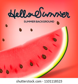 Hello Summer inscription on the background of watermelon. Yellow fashion, vector illustration
