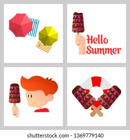 Hello Summer inscription on the background of ice cream. fashion. Vector illustration on background. Trend calligraphy.