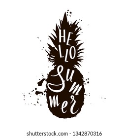 Hello summer inscription. Vector hand lettered phrase.
