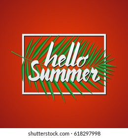Hello summer inscriptions. Calligraphic phrase. Vector illustration
