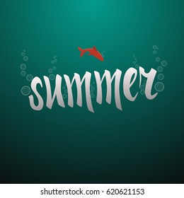 Hello summer inscriptions. Calligraphic phrase under water. Vector illustration