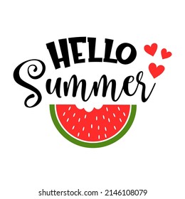 Hello summer inspirational slogan inscription. Summer vector quotes. Illustration for prints on t-shirts and bags, posters, cards. Isolated on white background. Motivational phrase. 