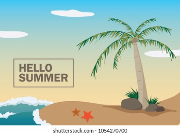 Hello summer island cartoon vector