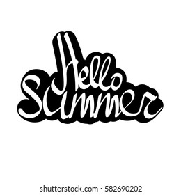 Hello Summer, isolated sticker, calligraphy phrase, words design template, vector illustration