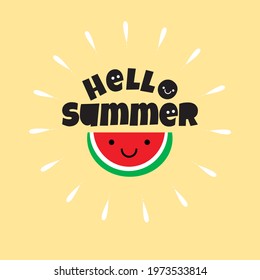  Hello summer. Isolated vector object on yellow background.