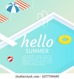 Hello Summer Isometric Pool Float Beach Ball Vector