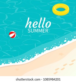 hello summer isometric sea sand beach wave vector
