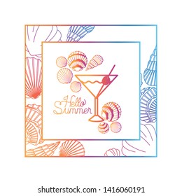 hello summer label with colorful frame