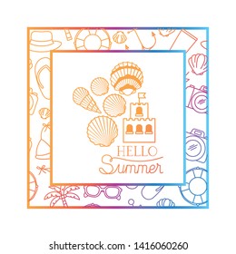 hello summer label with colorful frame