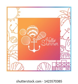 hello summer label with colorful frame