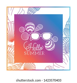 hello summer label with colorful frame