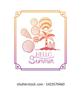 hello summer label with colorful frame