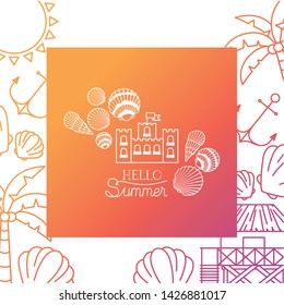 hello summer label with colorful frame