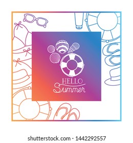 hello summer label with colorful frame