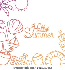 hello summer label with colorful image