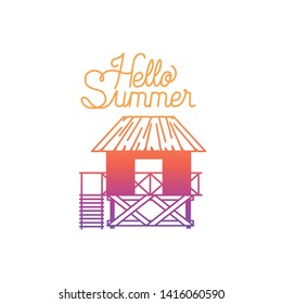 hello summer label with colorful image