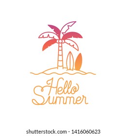 hello summer label with colorful image