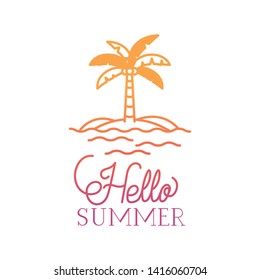 hello summer label with colorful image