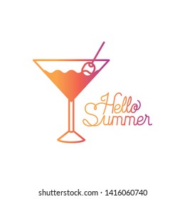 hello summer label with colorful image