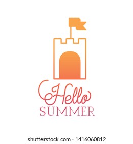 hello summer label with colorful image