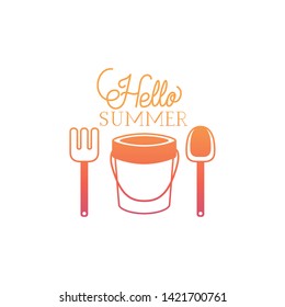 hello summer label with colorful image