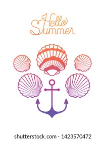 hello summer label with colorful image