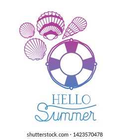 hello summer label with colorful image