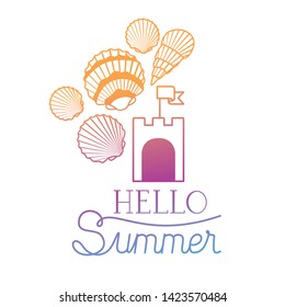 hello summer label with colorful image