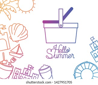 hello summer label with colorful image