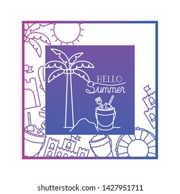 hello summer label with colorful image