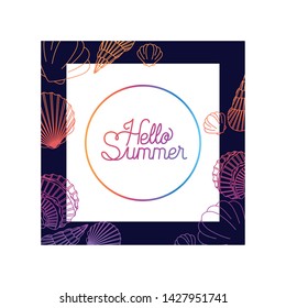 hello summer label with colorful image