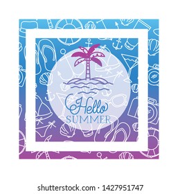 hello summer label with colorful image