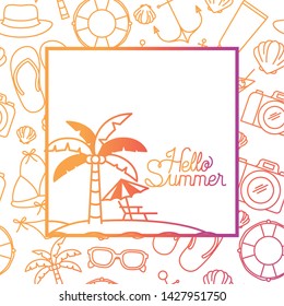 hello summer label with colorful image