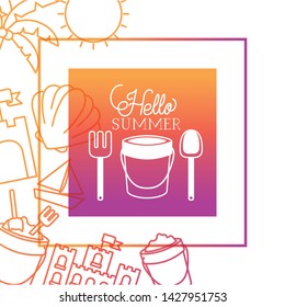 hello summer label with colorful image