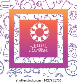 hello summer label with colorful image