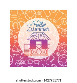 hello summer label with colorful image