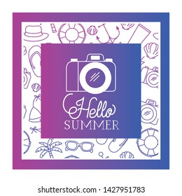 hello summer label with colorful image