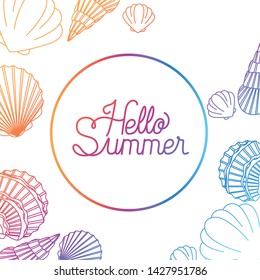 hello summer label with colorful image