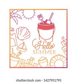 hello summer label with colorful image