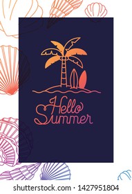 hello summer label with colorful image