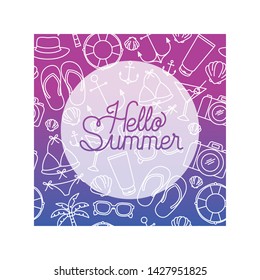 hello summer label with colorful image